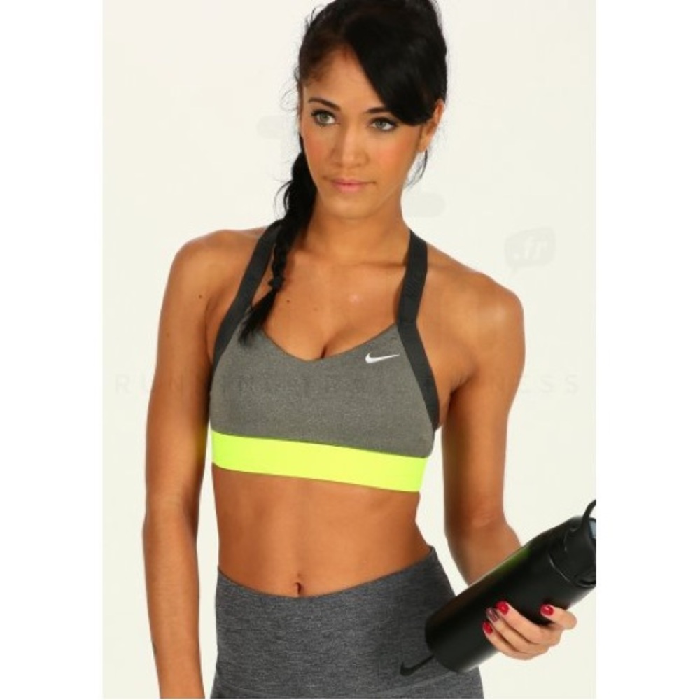 Nike PRO INDY LOGO BRA, Grey, black and neon green